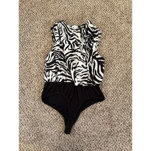 Love J Women's zebra‎ bodysuit with deep v neckline size 3x